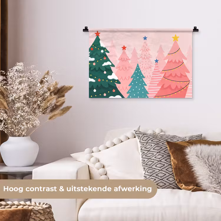 Wandkleed - Kerstbomen - Illustratie - Roze — 4