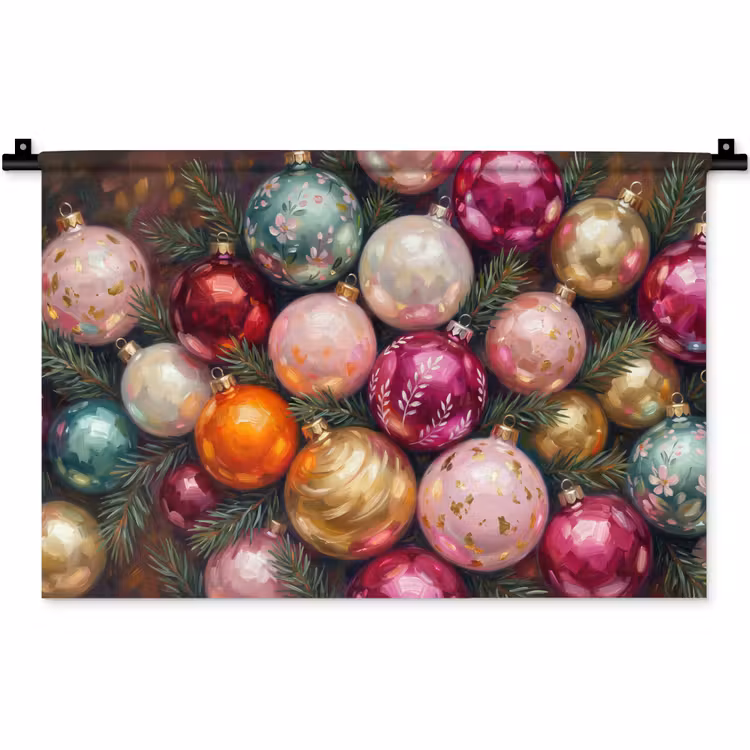 Wandkleed - Kerstballen - Kleurrijk - Feest — 1