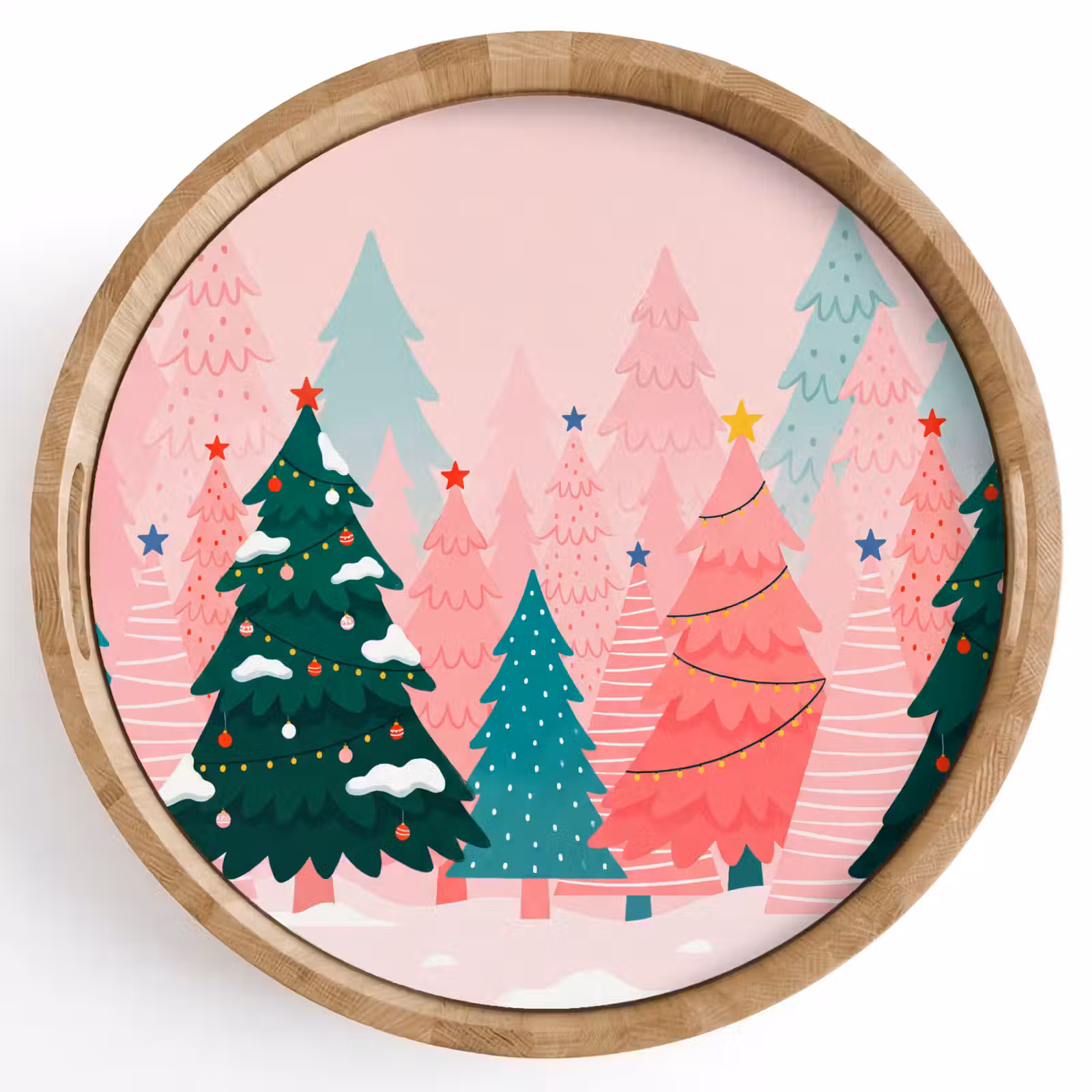 Dienblad - Kerstbomen - Illustratie - Roze — 1