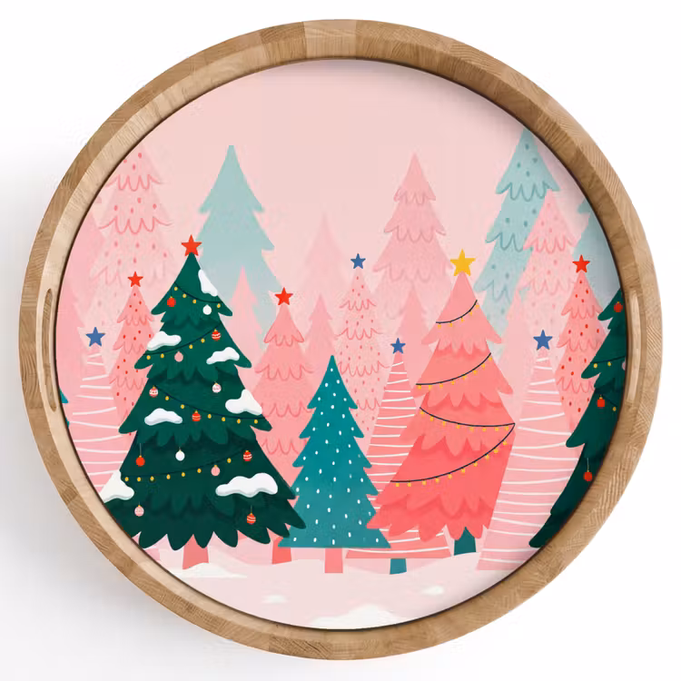Dienblad - Kerstbomen - Illustratie - Roze — 1