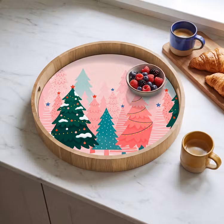 Dienblad - Kerstbomen - Illustratie - Roze — 4