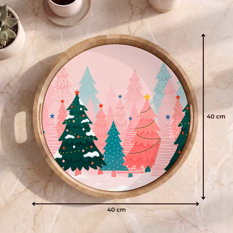 Dienblad - Kerstbomen - Illustratie - Roze — 9