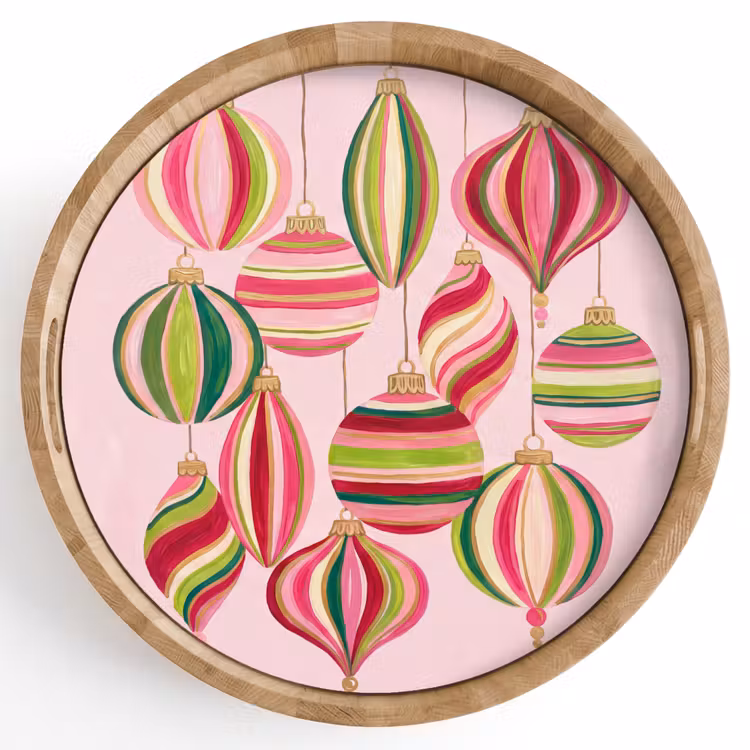Dienblad - Kerstversiering - Gestreept - Roze — 1