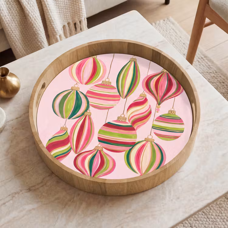 Dienblad - Kerstversiering - Gestreept - Roze — 2