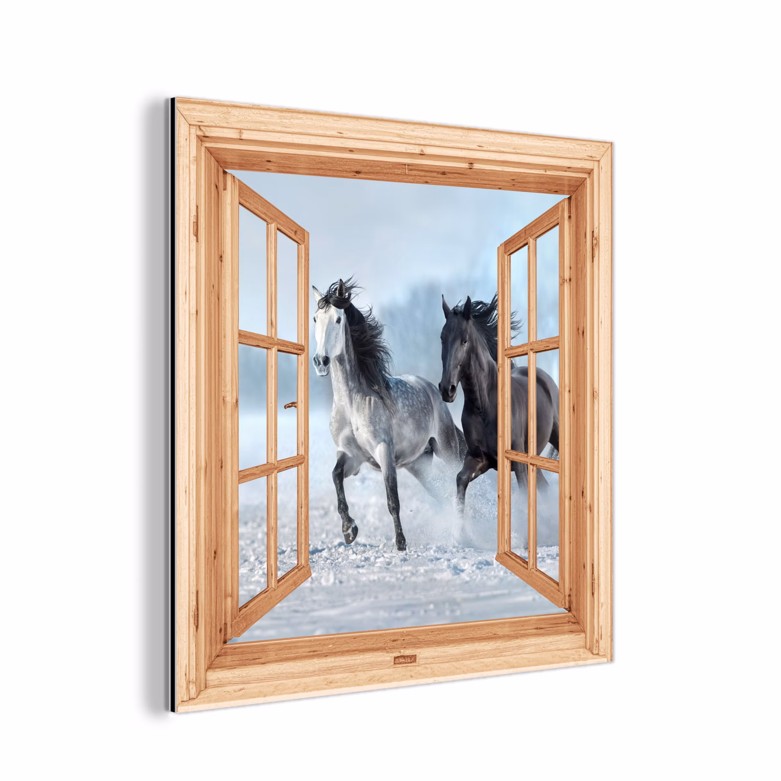 Aluminium schilderij - Doorkijk - Paarden - Winter - Dieren - Natuur - Hout — 1