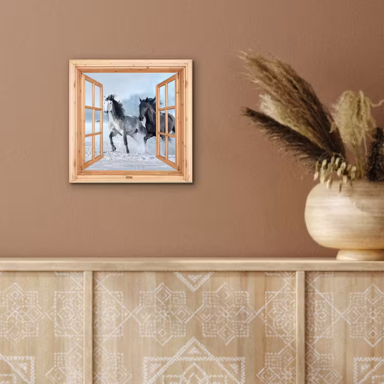 Aluminium schilderij - Doorkijk - Paarden - Winter - Dieren - Natuur - Hout — 5