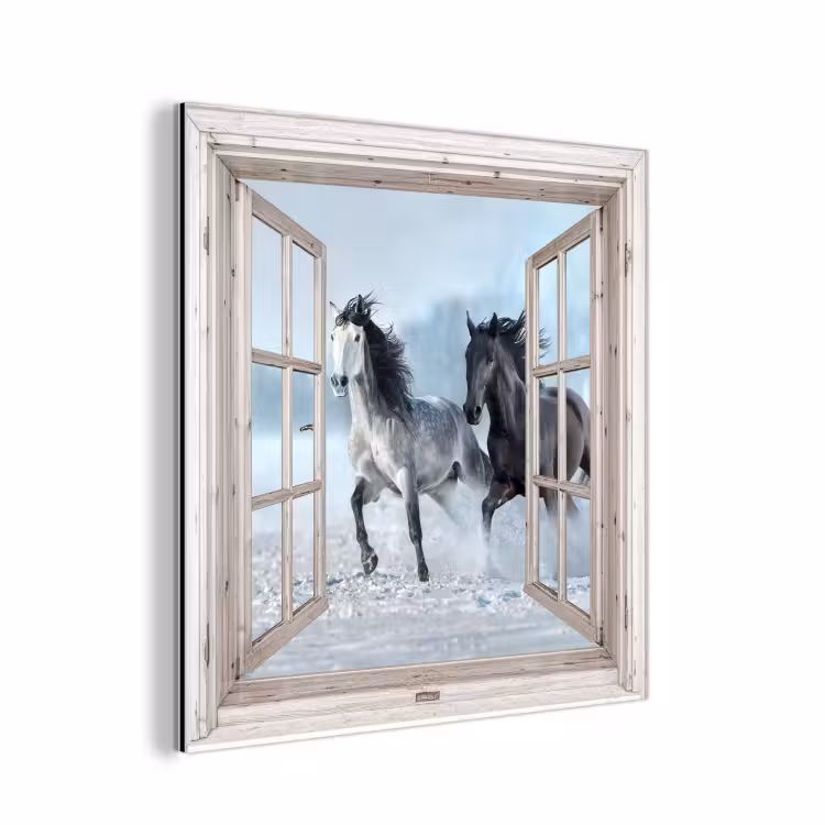 Aluminium schilderij - Doorkijk - Paarden - Winter - Dieren - Natuur - Wit — 1