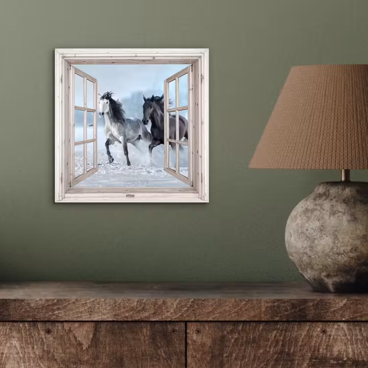 Aluminium schilderij - Doorkijk - Paarden - Winter - Dieren - Natuur - Wit — 3