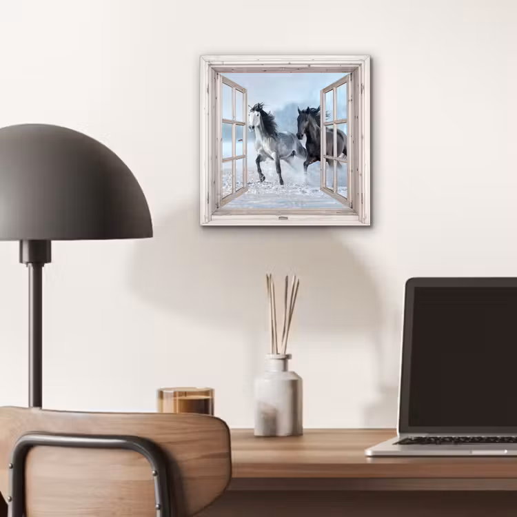 Aluminium schilderij - Doorkijk - Paarden - Winter - Dieren - Natuur - Wit — 6