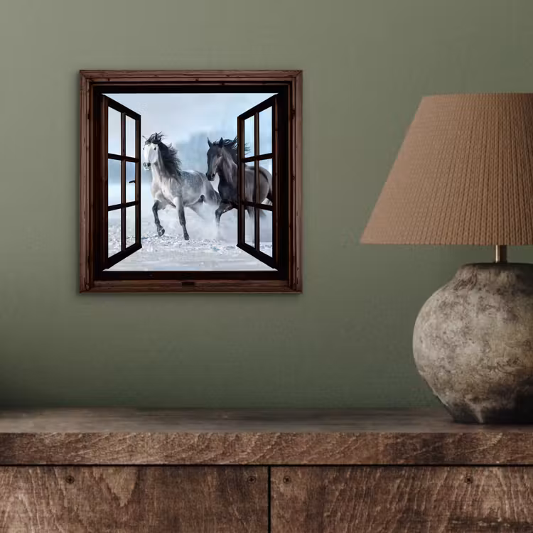 Aluminium schilderij - Paarden - Winter - Dieren - Natuur - Doorkijk — 3