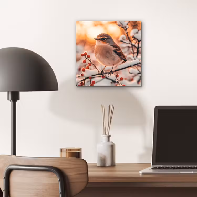 Aluminium schilderij - Vogel - Tak - Winter - Dieren - Sneeuw — 6