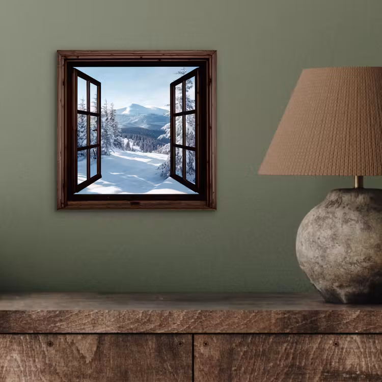 Aluminium schilderij - Winter - Landschap - Natuur - Berg - Bomen - Doorkijk - Uitzicht — 3