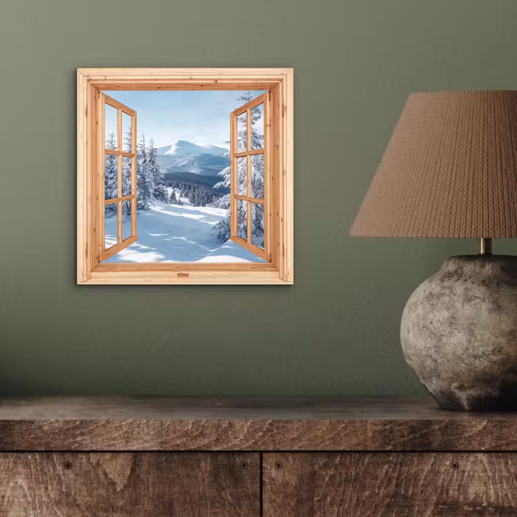 Aluminium schilderij - Doorkijk - Winterlandschap - Natuur - Berg - Bomen - Hout — 3
