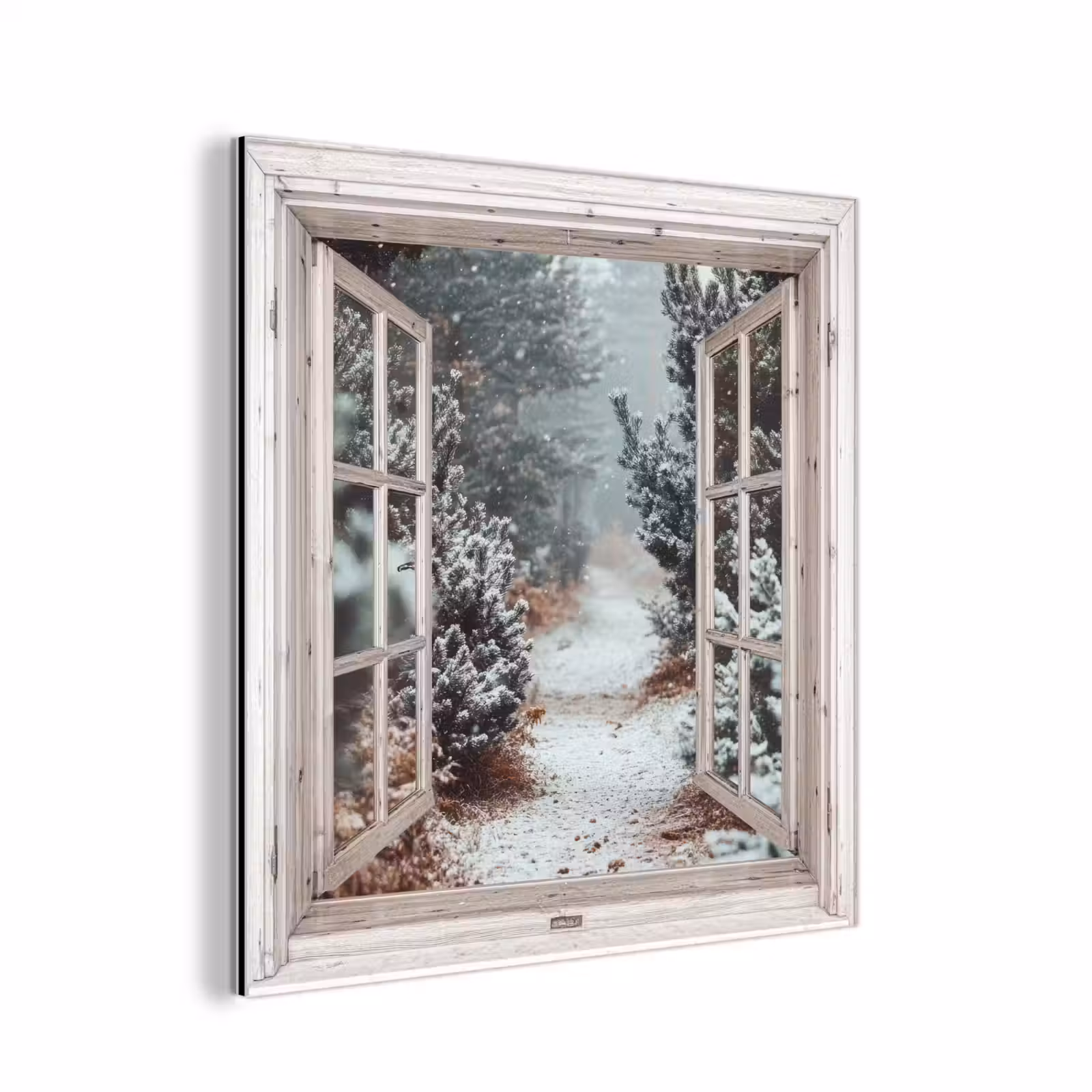 Aluminium schilderij - Bos - Winter - Bomen - Natuur - Pad - Doorkijk - Wit — 1