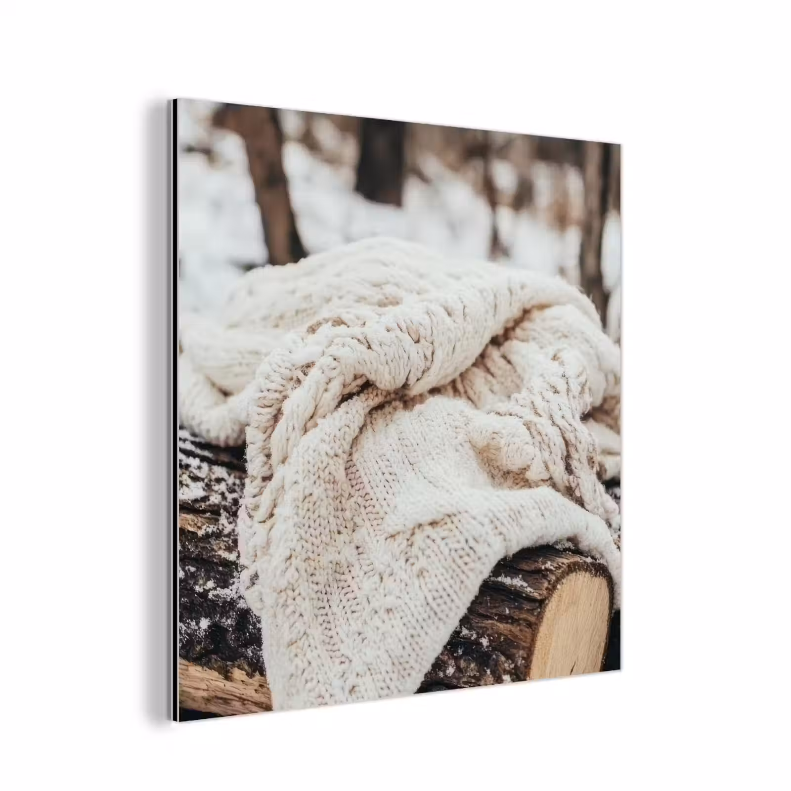 Aluminium schilderij - Deken - Wit - Boomstronk - Winter - Sneeuw — 1