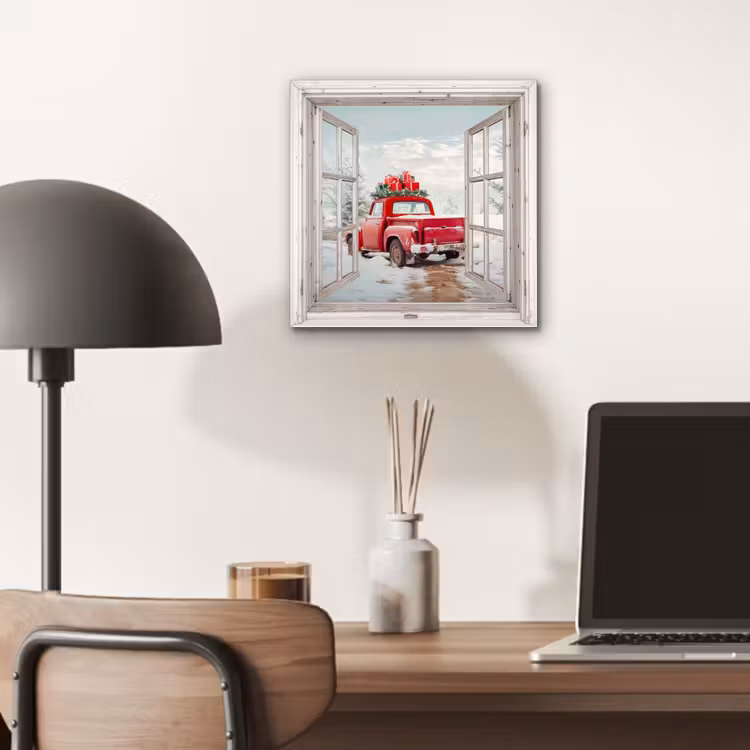Aluminium schilderij - Auto - Rood - Cadeaus - Winter - Kerst - Doorkijk - Wit — 6