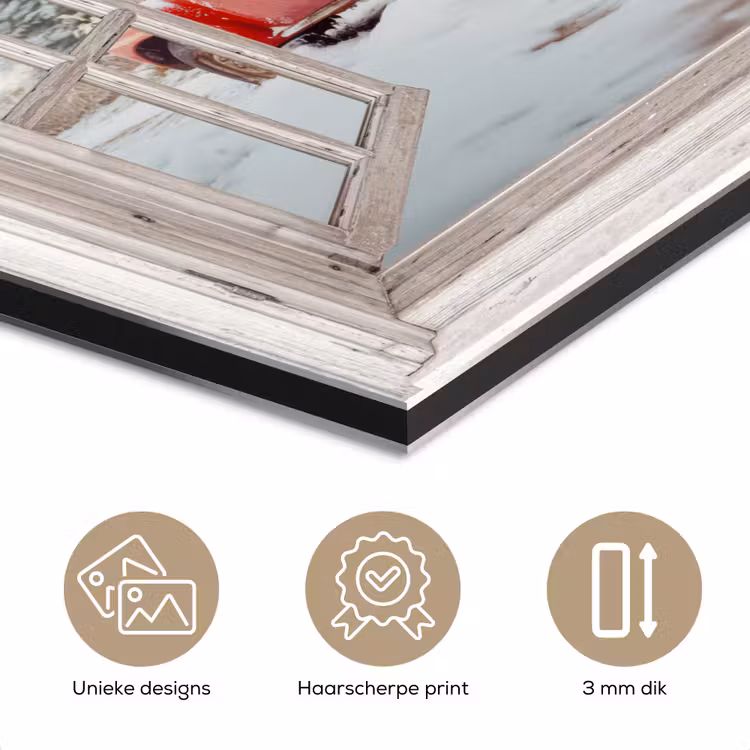 Aluminium schilderij - Auto - Rood - Cadeaus - Winter - Kerst - Doorkijk - Wit — 7