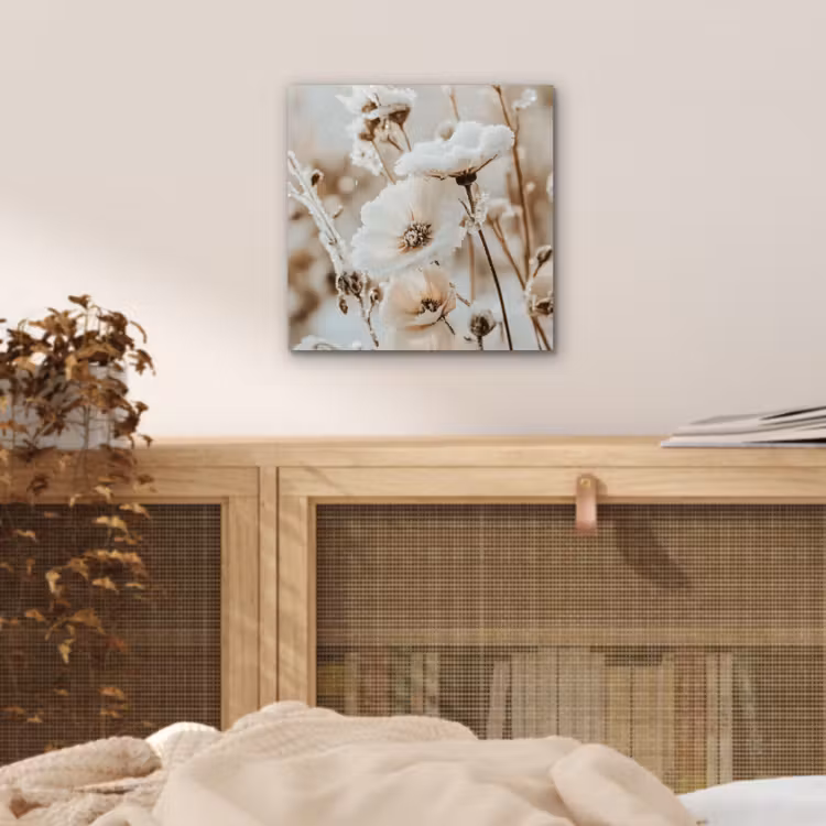 Aluminium schilderij - Bloemen - Winter - Wit - Sneeuw - Beige — 4