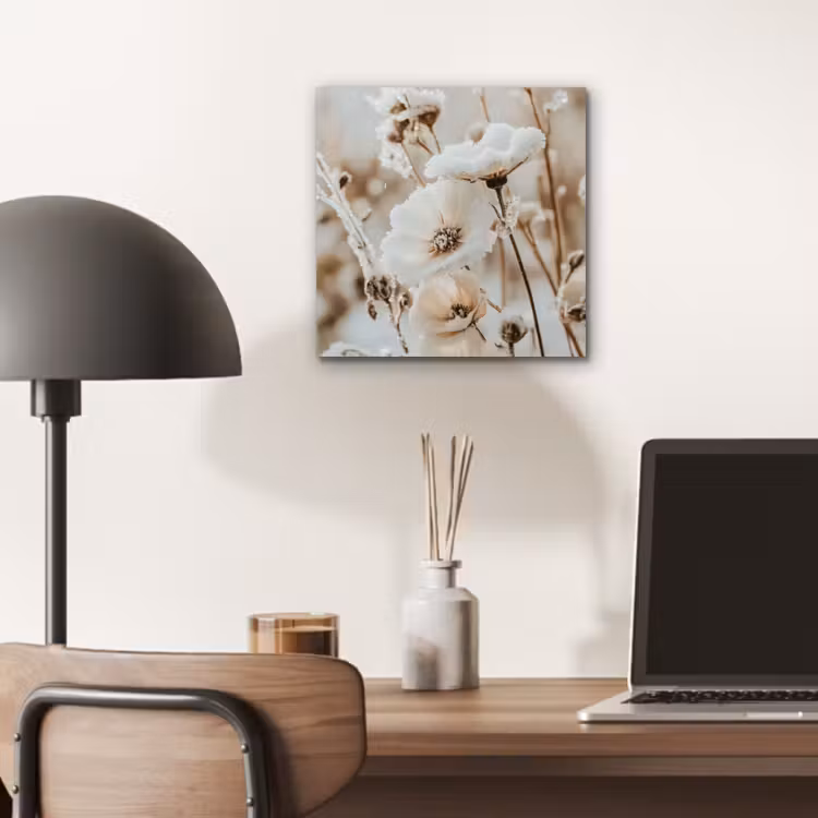 Aluminium schilderij - Bloemen - Winter - Wit - Sneeuw - Beige — 6