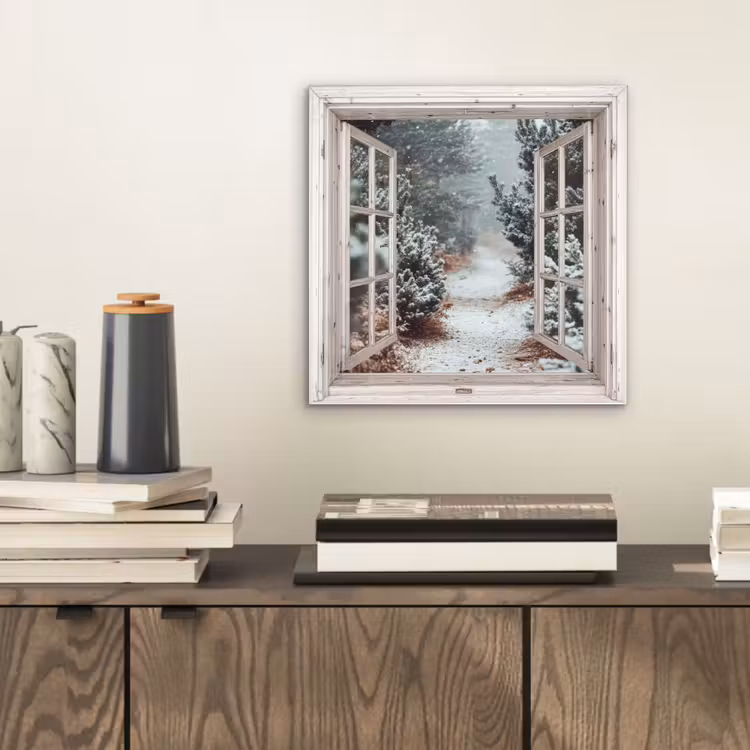 Aluminium schilderij - Bos - Winter - Bomen - Natuur - Pad - Doorkijk - Wit — 2