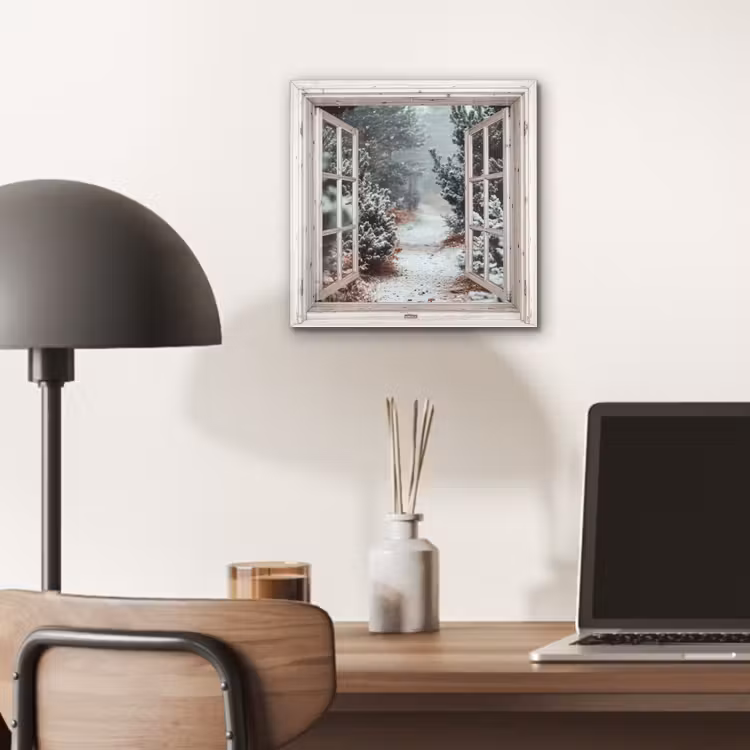 Aluminium schilderij - Bos - Winter - Bomen - Natuur - Pad - Doorkijk - Wit — 6