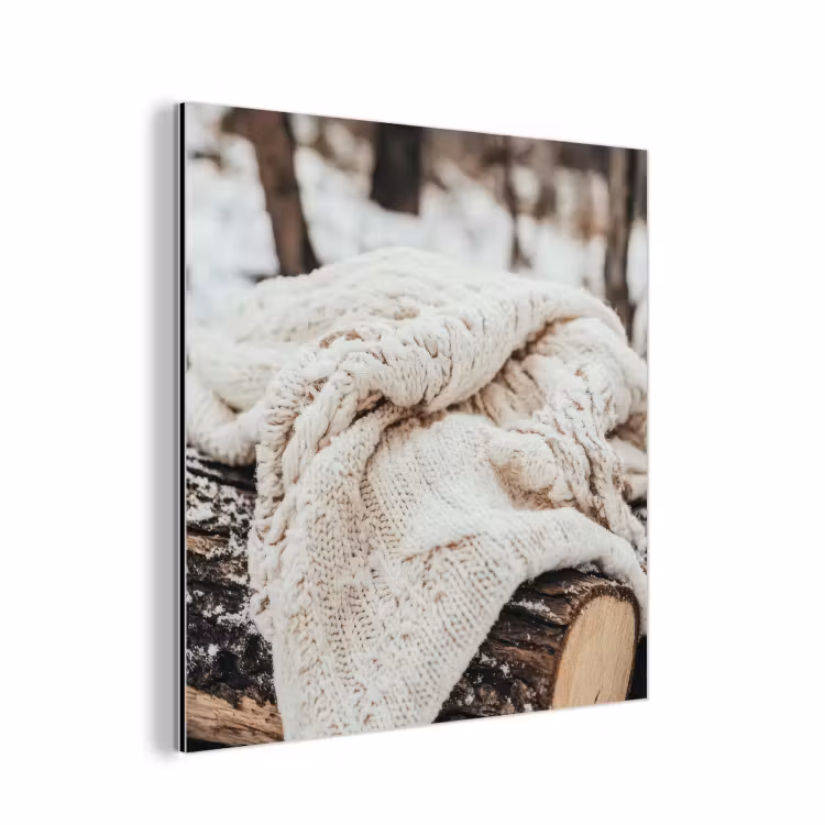 Aluminium schilderij - Deken - Wit - Boomstronk - Winter - Sneeuw — 1
