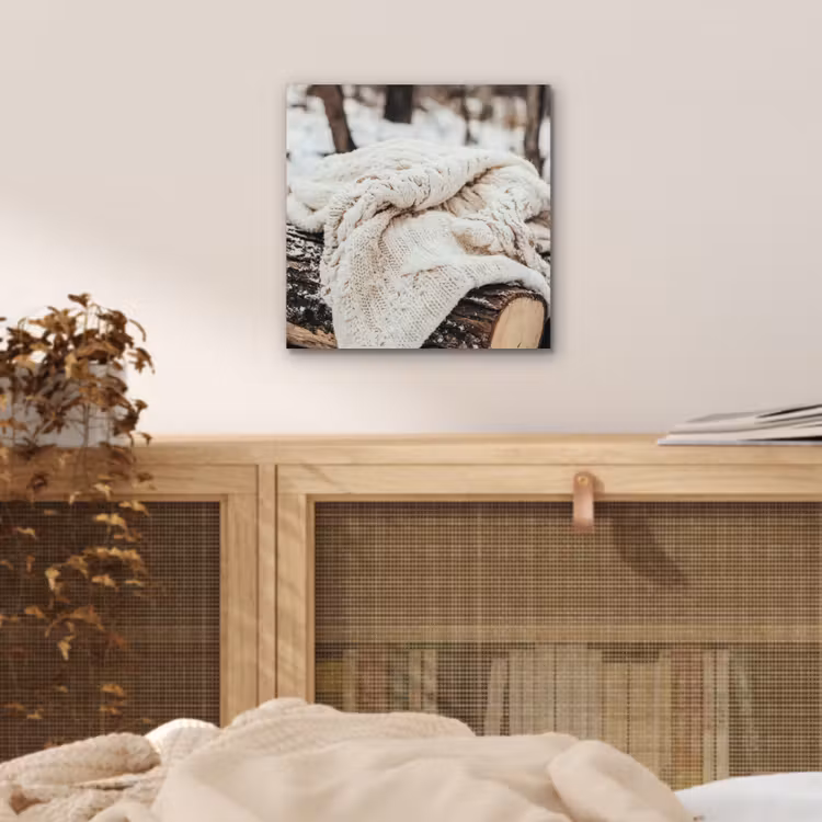Aluminium schilderij - Deken - Wit - Boomstronk - Winter - Sneeuw — 4
