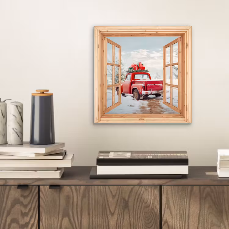Aluminium schilderij - Doorkijk - Auto - Kerst - Cadeaus - Winter - Landschap — 2