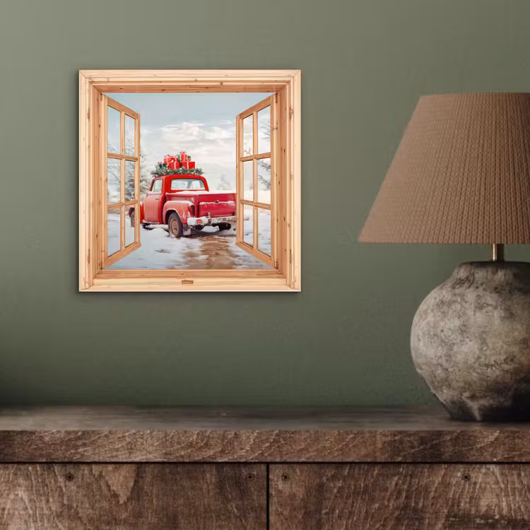 Aluminium schilderij - Doorkijk - Auto - Kerst - Cadeaus - Winter - Landschap — 3