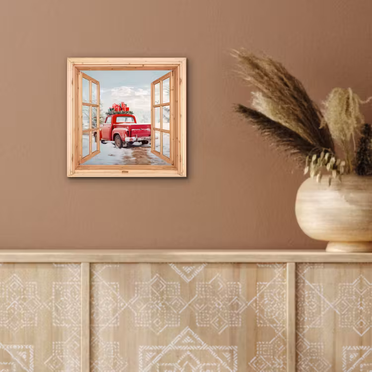 Aluminium schilderij - Doorkijk - Auto - Kerst - Cadeaus - Winter - Landschap — 5
