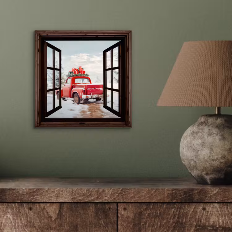 Aluminium schilderij - Doorkijk - Auto - Rood - Cadeaus - Winterlandschap - Kerst — 3