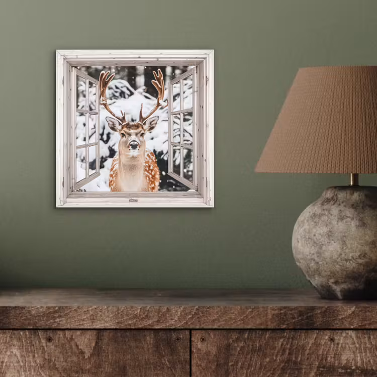 Aluminium schilderij - Doorkijk - Hert - Sneeuw - Winter - Bos - Dieren - Natuur — 3