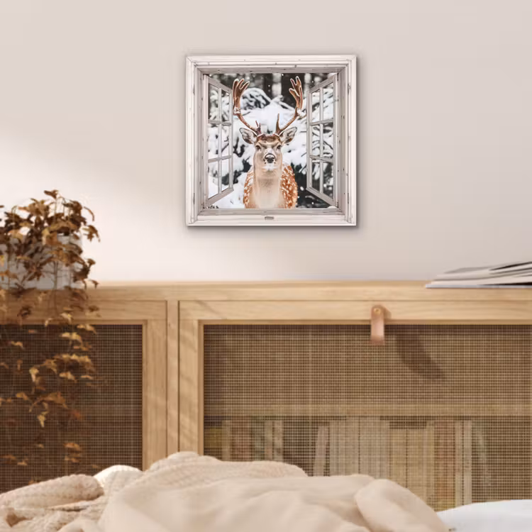 Aluminium schilderij - Doorkijk - Hert - Sneeuw - Winter - Bos - Dieren - Natuur — 4