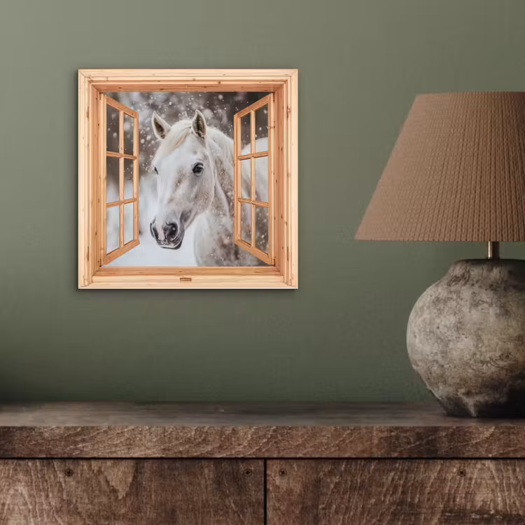 Aluminium schilderij - Doorkijk - Paard - Wit - Winter - Sneeuw - Dieren — 3
