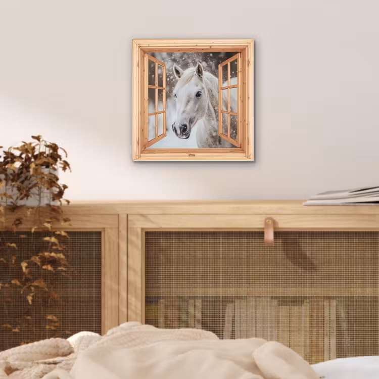 Aluminium schilderij - Doorkijk - Paard - Wit - Winter - Sneeuw - Dieren — 4