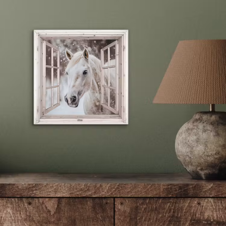 Aluminium schilderij - Paard - Wit - Winter - Sneeuw - Doorkijk - Dieren — 3