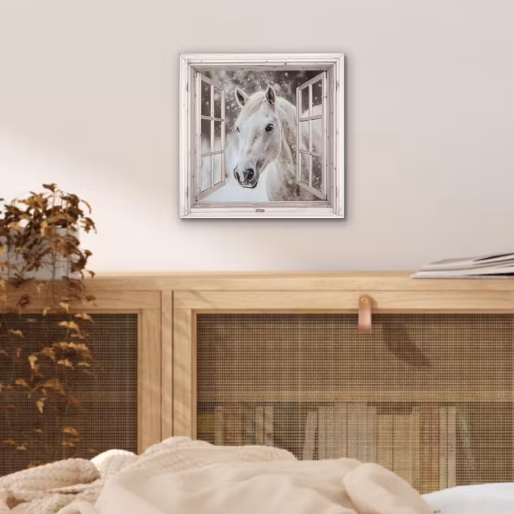 Aluminium schilderij - Paard - Wit - Winter - Sneeuw - Doorkijk - Dieren — 4