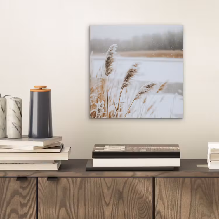 Aluminium schilderij - Riet - Meer - Winter - Natuur - Sneeuw - Beige — 2