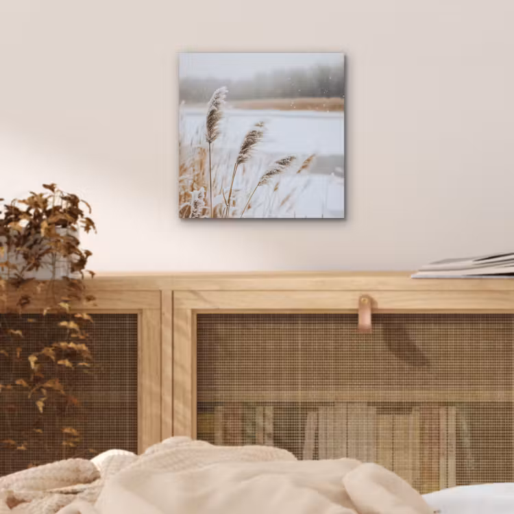 Aluminium schilderij - Riet - Meer - Winter - Natuur - Sneeuw - Beige — 4
