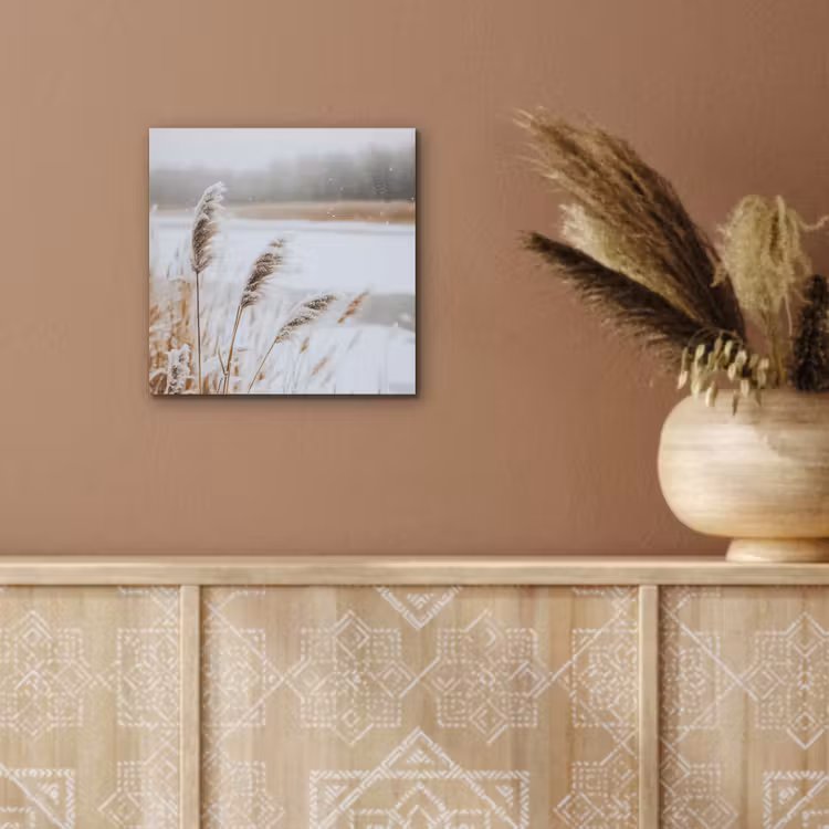 Aluminium schilderij - Riet - Meer - Winter - Natuur - Sneeuw - Beige — 5