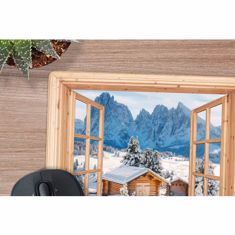 Muismat - Doorkijk - Winterlandschap - Huisje - Bergen - Uitzicht — 4