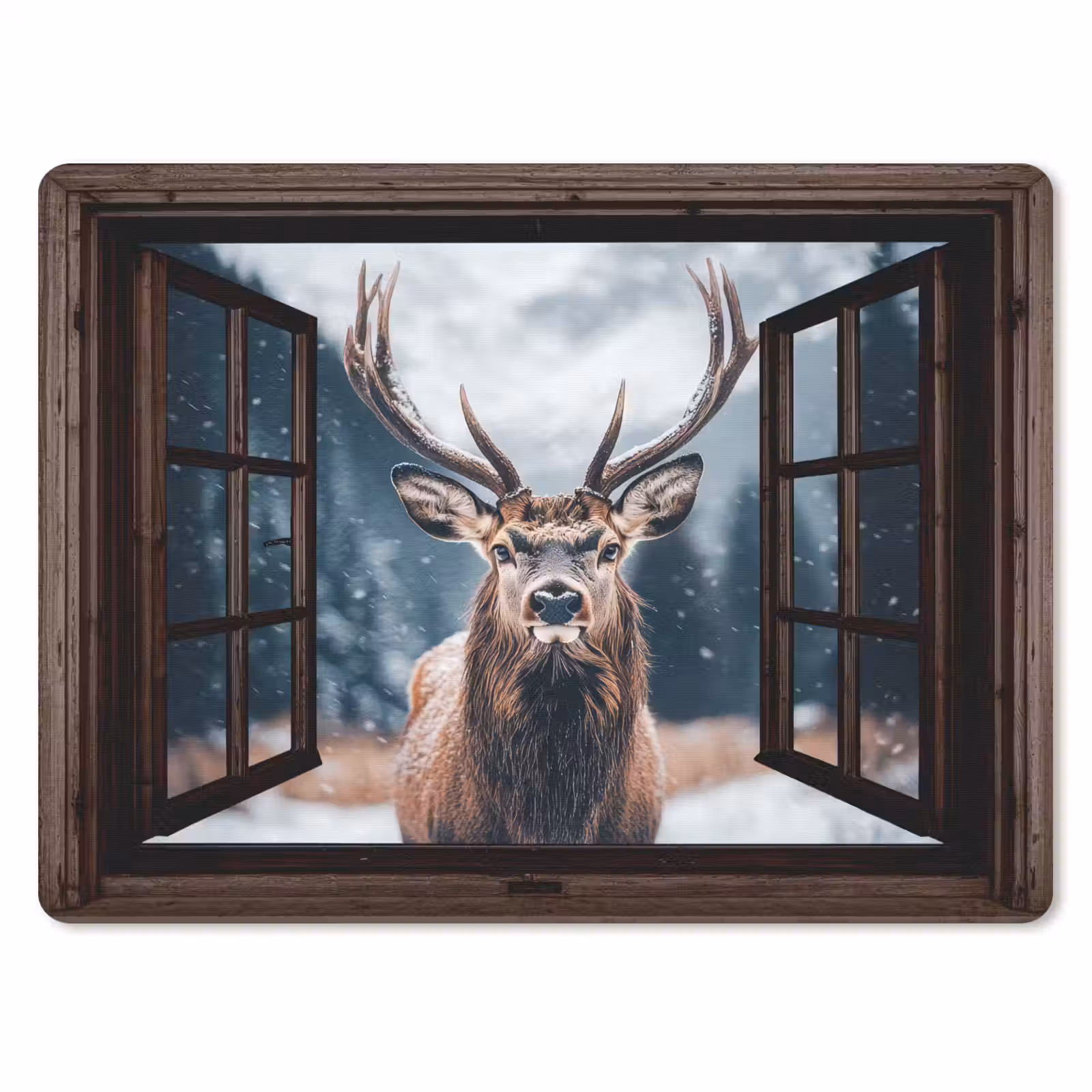 Muismat - Doorkijk - Hert - Dieren - Landschap - Winter - Sneeuw - Landelijk — 1