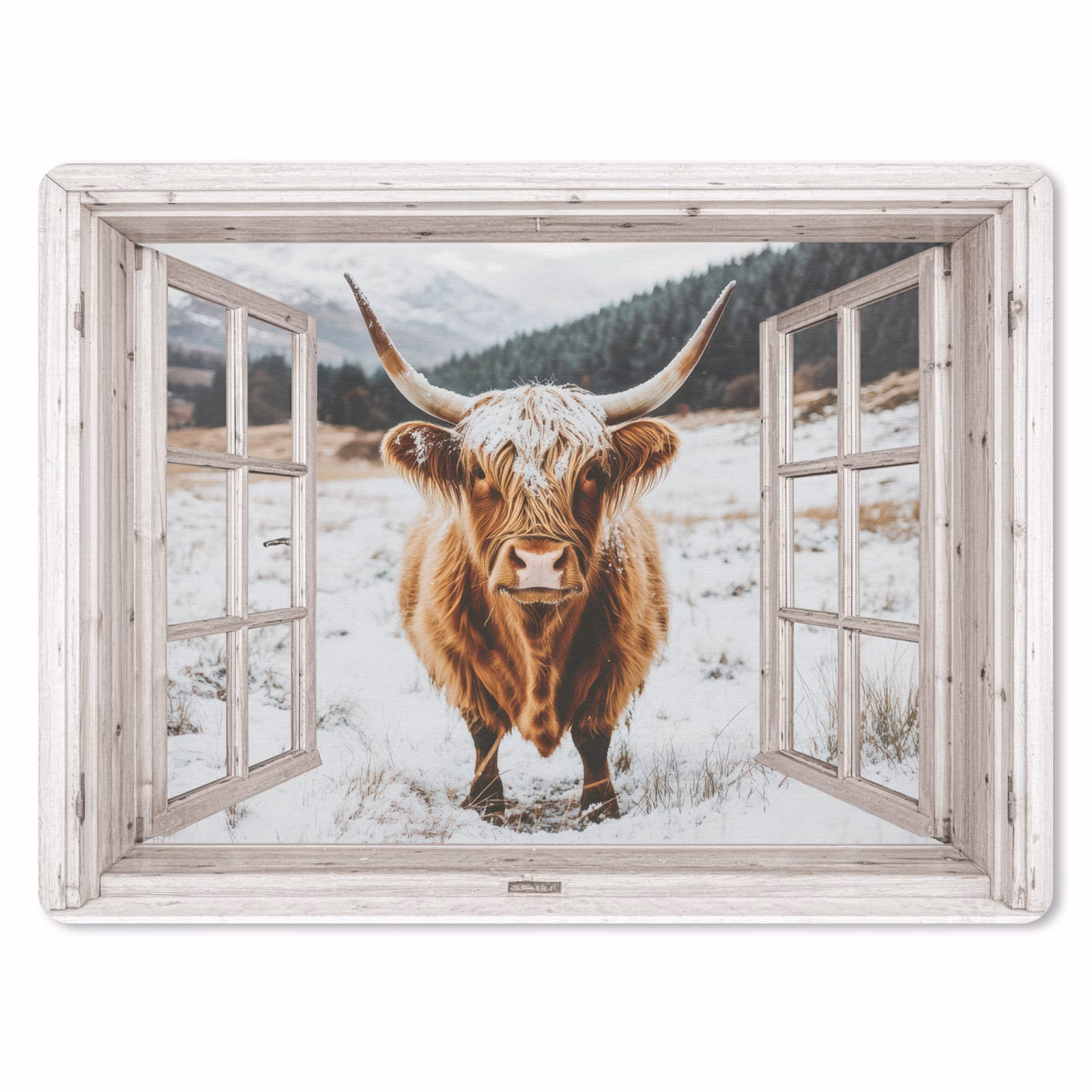 Muismat - Schotse Hooglander - Winterlandschap - Landelijk - Bergen - Doorkijk — 1