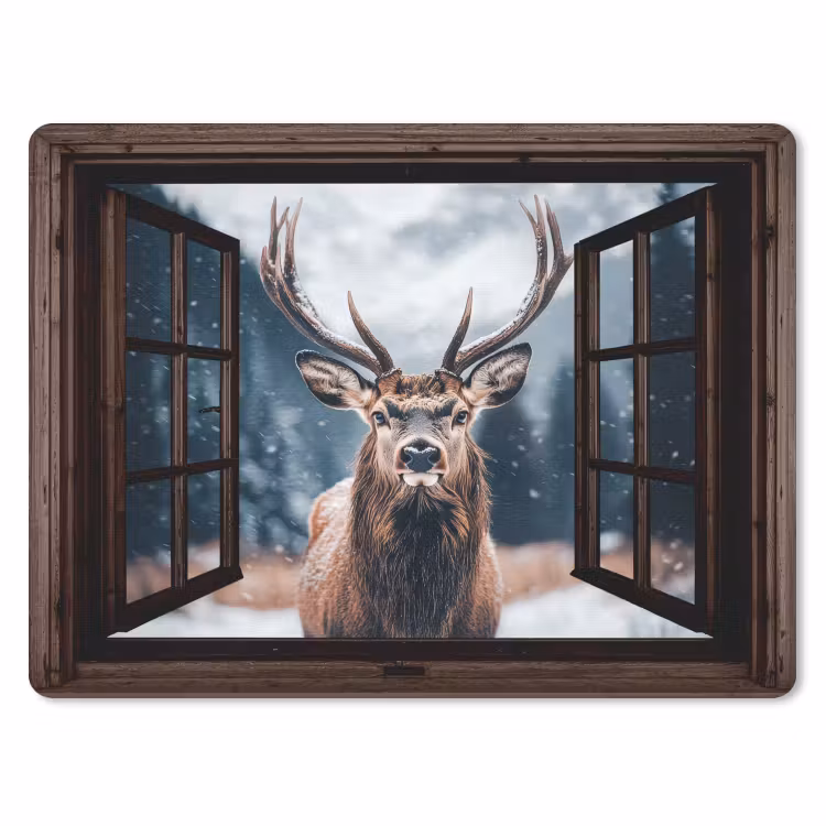 Muismat - Doorkijk - Hert - Dieren - Landschap - Winter - Sneeuw - Landelijk — 1