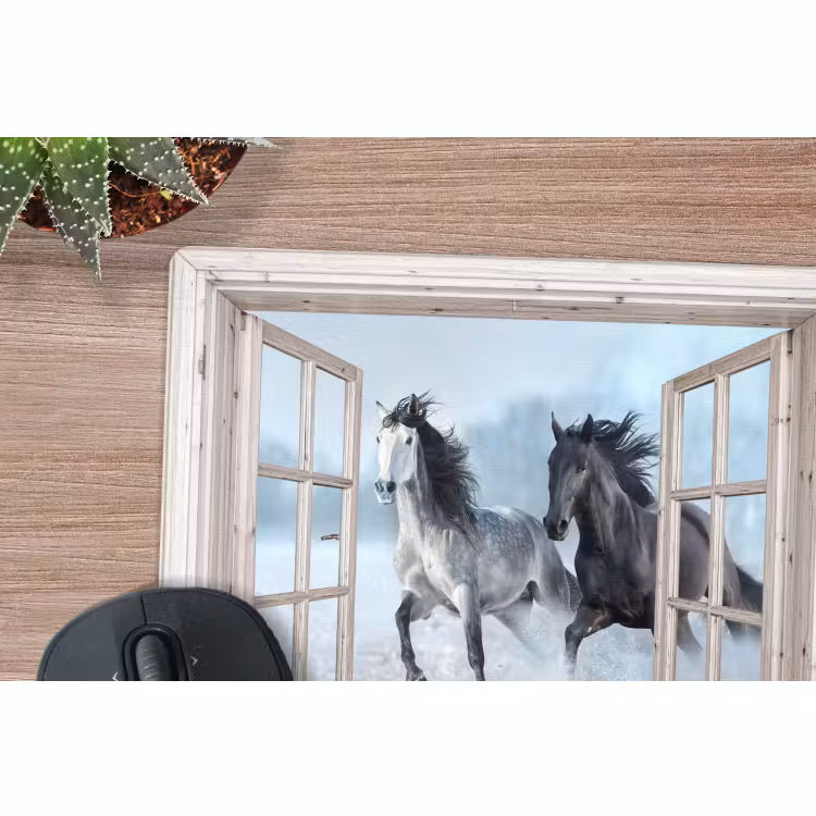 Muismat - Doorkijk - Paarden - Winter - Dieren - Natuur - Wit — 4
