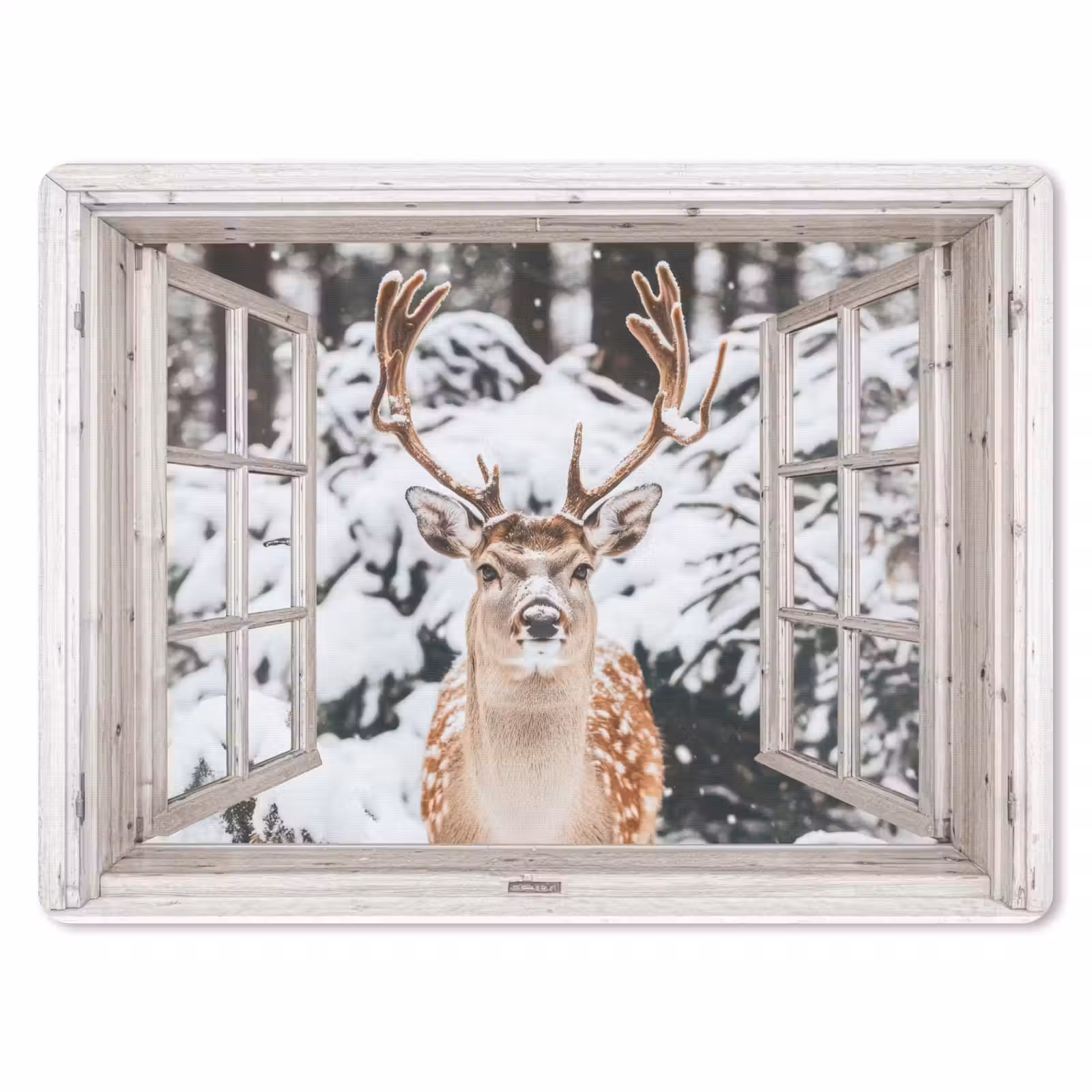 Muismat - Doorkijk - Hert - Sneeuw - Winter - Bos - Dieren - Natuur — 1