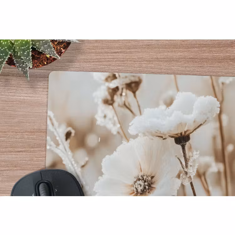Muismat - Bloemen - Winter - Wit - Sneeuw - Beige — 4