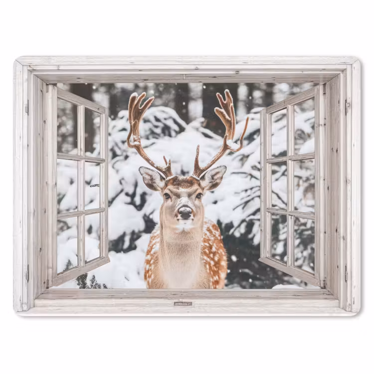 Muismat - Doorkijk - Hert - Sneeuw - Winter - Bos - Dieren - Natuur — 1