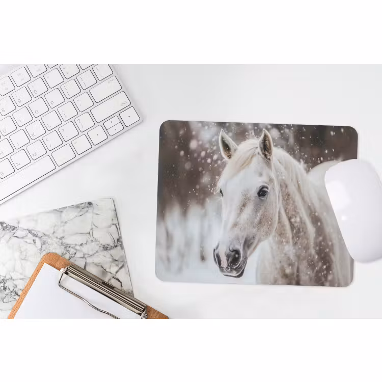 Muismat - Paard - Wit - Winter - Natuur - Sneeuw - Dieren — 2