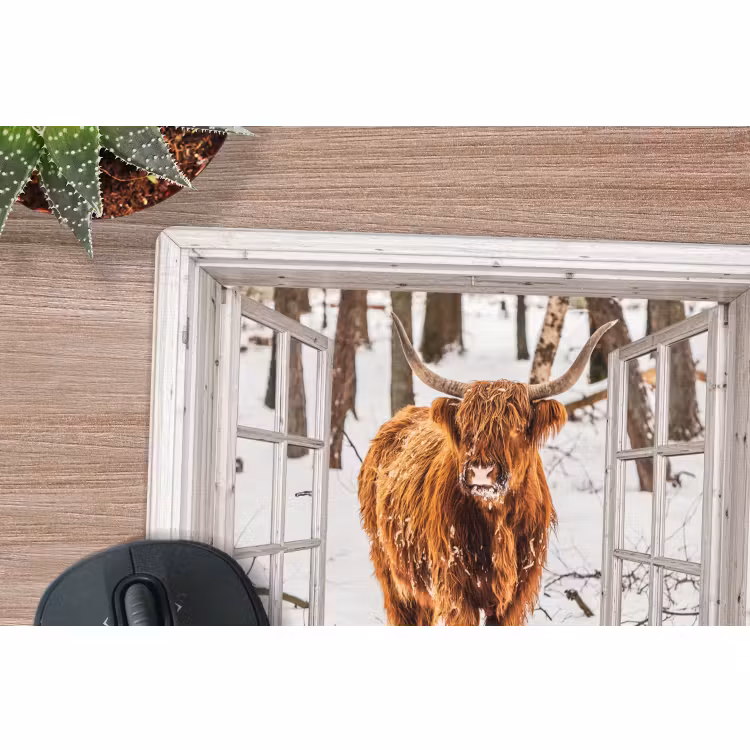 Muismat - Schotse Hooglander - Sneeuw - Winter - Natuur - Dier - Doorkijk - Landelijk — 4
